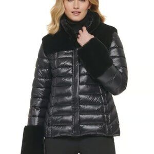 NWT DKNY GIFTING Black Faux Fur Puffer Jacket – Size XL